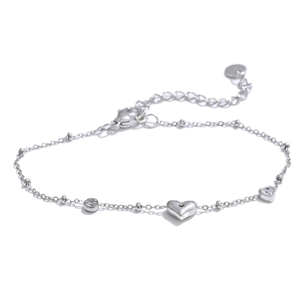 Exquisite Stainless Steel Zircon Heart Love Chain Bracelet Bangle for Women Rust Proof Charm Wrist Jewelry Accessories