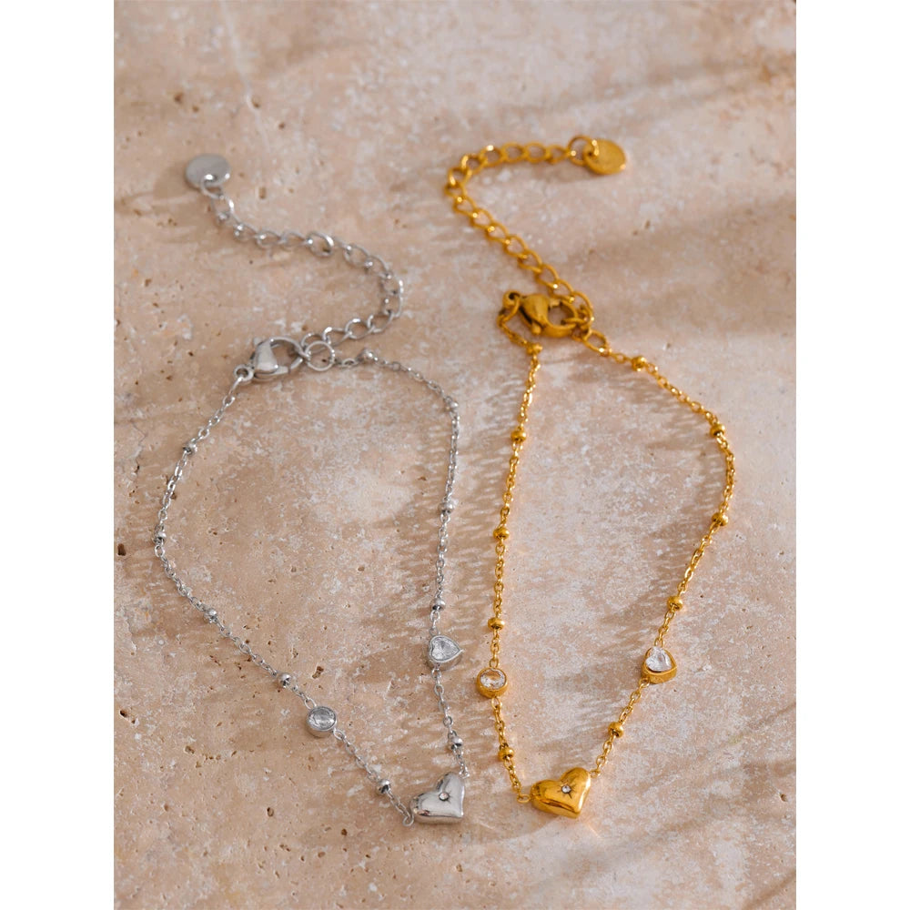 Exquisite Stainless Steel Zircon Heart Love Chain Bracelet Bangle for Women Rust Proof Charm Wrist Jewelry Accessories