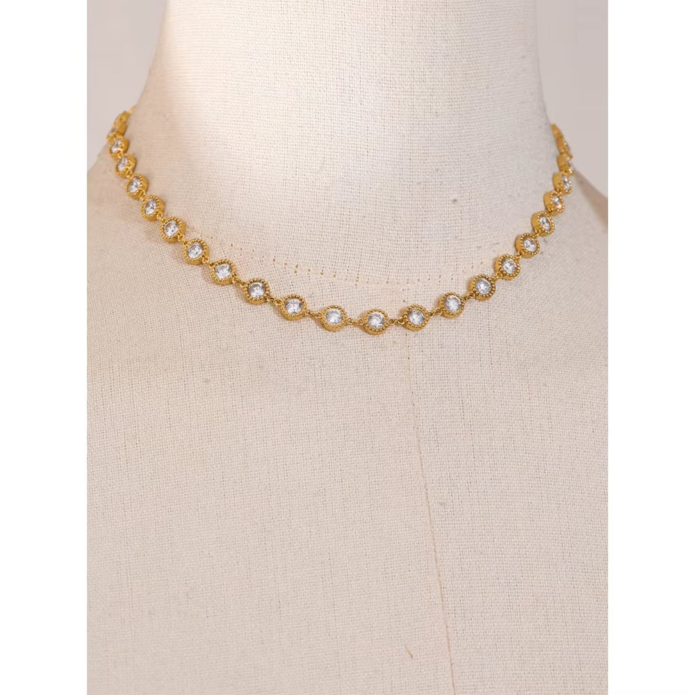 High-Grade Bling Cubic Zirconia round Chain Necklace for Women Temperament Popular Premium Jewelry Recommend Gift