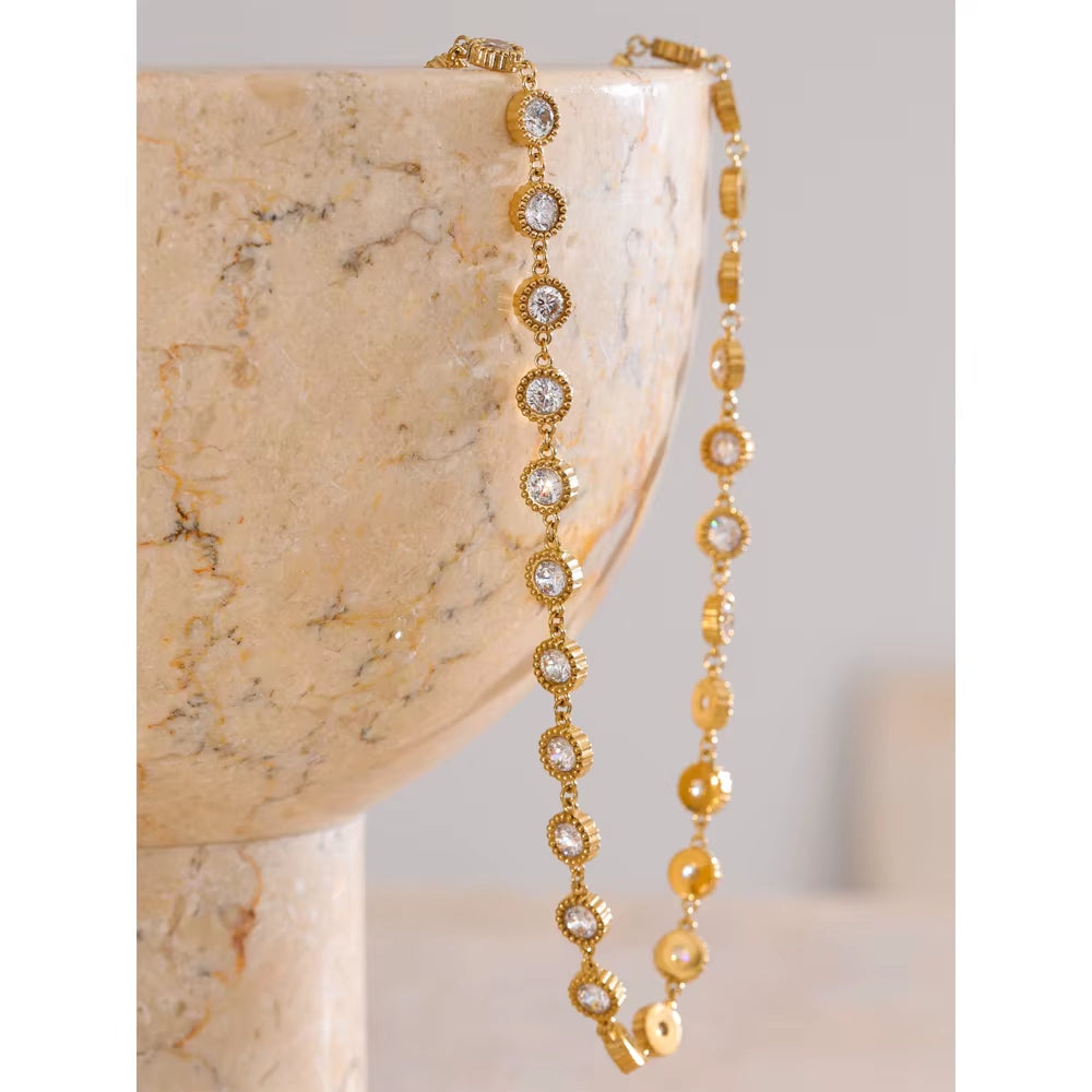 High-Grade Bling Cubic Zirconia round Chain Necklace for Women Temperament Popular Premium Jewelry Recommend Gift
