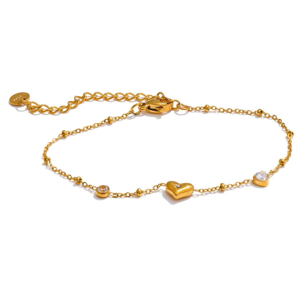 Exquisite Stainless Steel Zircon Heart Love Chain Bracelet Bangle for Women Rust Proof Charm Wrist Jewelry Accessories