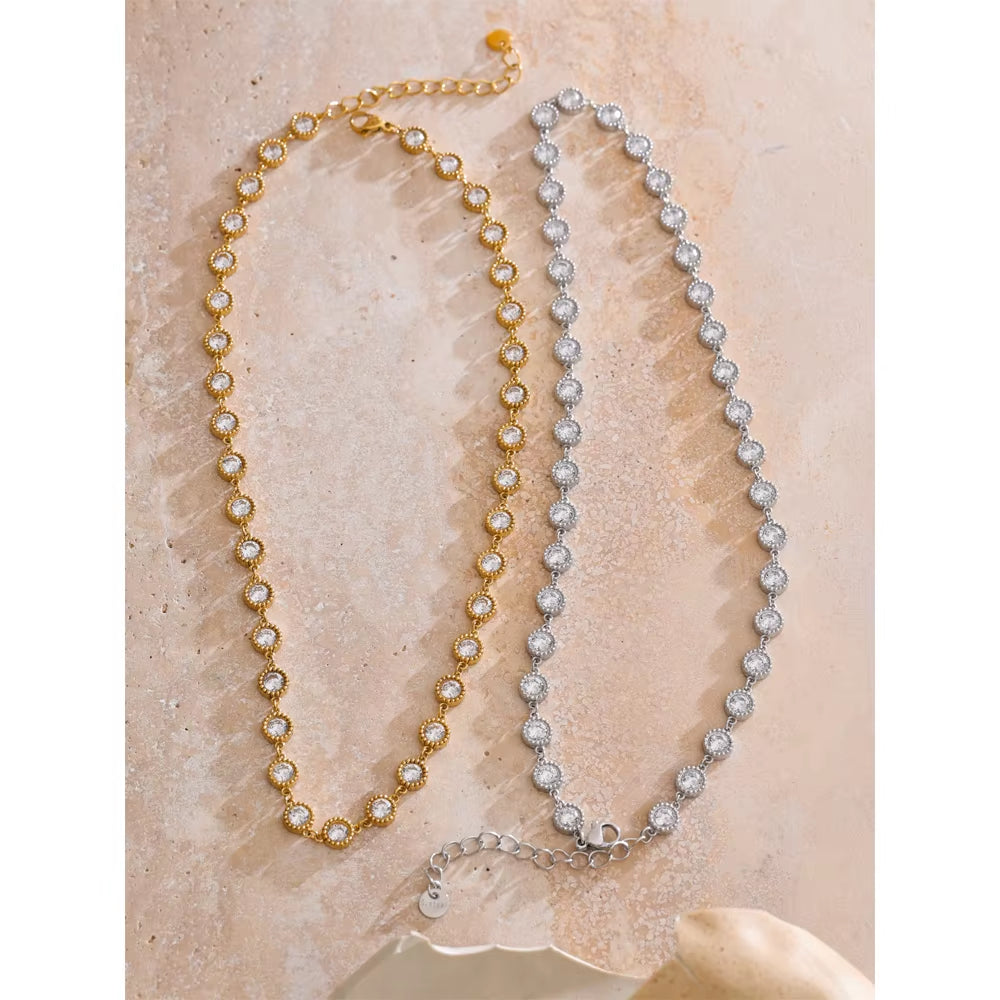 High-Grade Bling Cubic Zirconia round Chain Necklace for Women Temperament Popular Premium Jewelry Recommend Gift