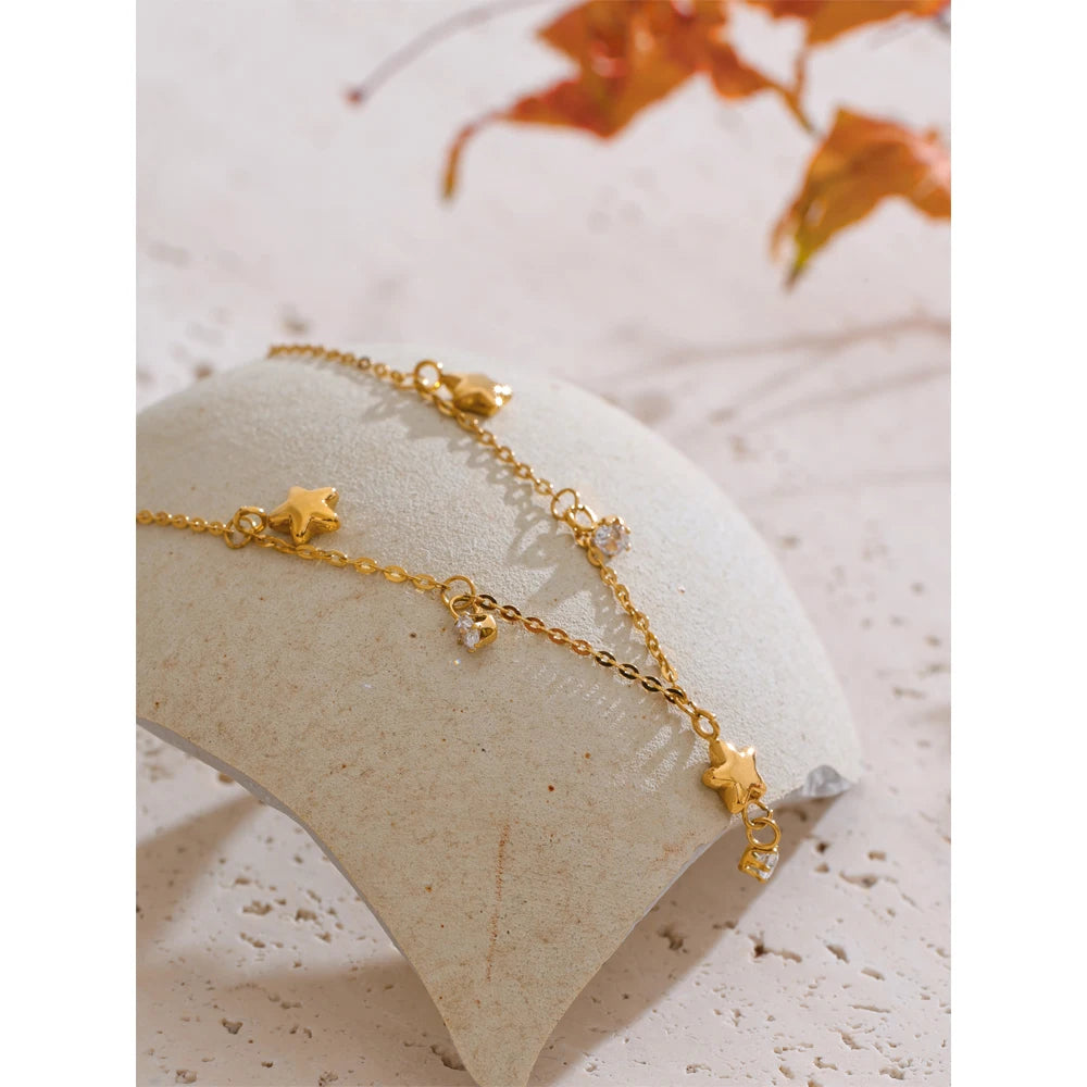 Stainless Steel Zirconia Star Drop Chic Thin Necklace 2025 Summer CZ 18K Gold PVD Plated Chic Korean Jewelry for Women