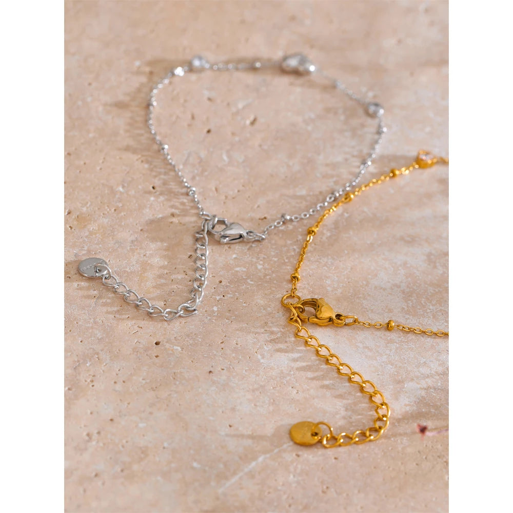 Exquisite Stainless Steel Zircon Heart Love Chain Bracelet Bangle for Women Rust Proof Charm Wrist Jewelry Accessories