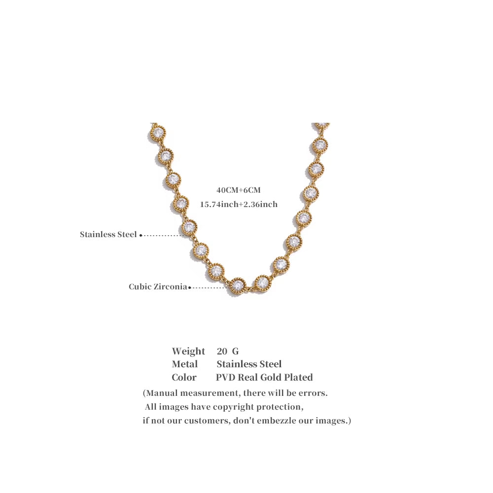 High-Grade Bling Cubic Zirconia round Chain Necklace for Women Temperament Popular Premium Jewelry Recommend Gift