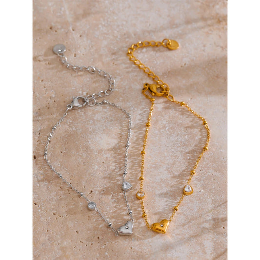 Exquisite Stainless Steel Zircon Heart Love Chain Bracelet Bangle for Women Rust Proof Charm Wrist Jewelry Accessories