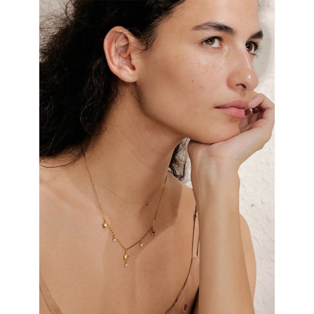 Stainless Steel Zirconia Star Drop Chic Thin Necklace 2025 Summer CZ 18K Gold PVD Plated Chic Korean Jewelry for Women