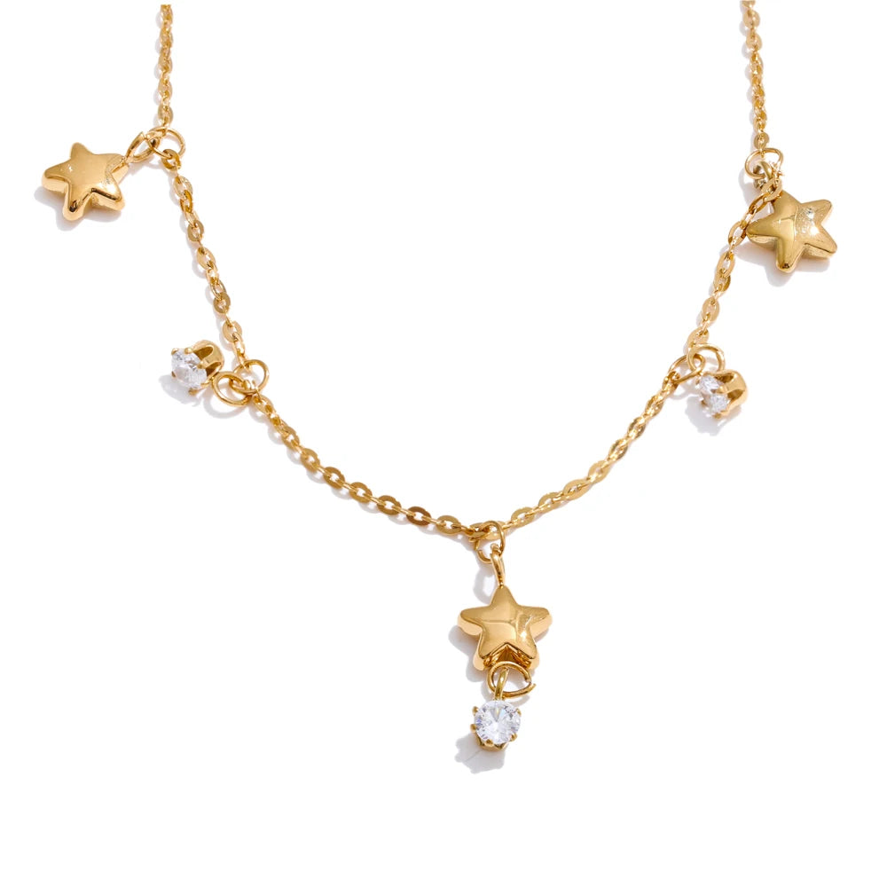 Stainless Steel Zirconia Star Drop Chic Thin Necklace 2025 Summer CZ 18K Gold PVD Plated Chic Korean Jewelry for Women