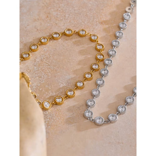 High-Grade Bling Cubic Zirconia round Chain Necklace for Women Temperament Popular Premium Jewelry Recommend Gift