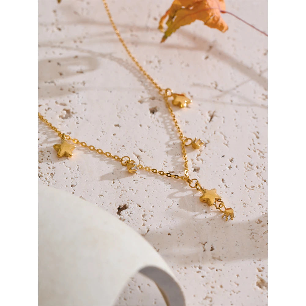Stainless Steel Zirconia Star Drop Chic Thin Necklace 2025 Summer CZ 18K Gold PVD Plated Chic Korean Jewelry for Women