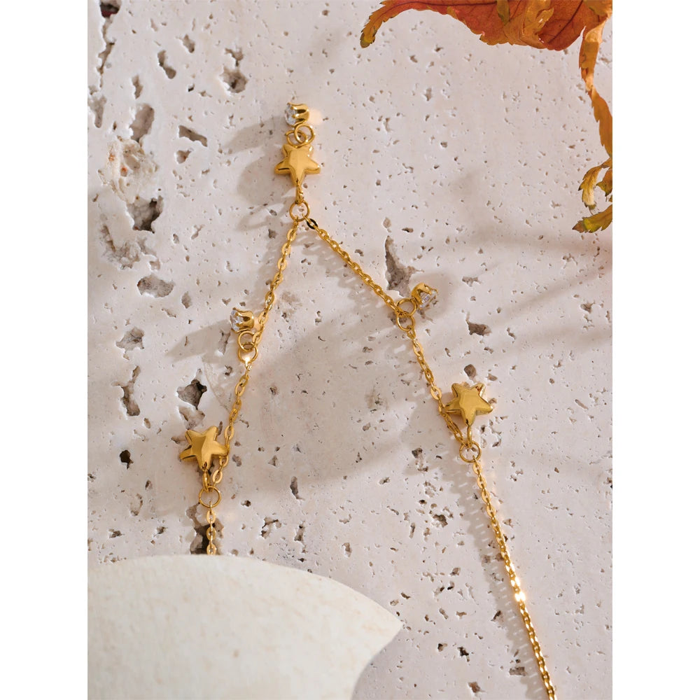 Stainless Steel Zirconia Star Drop Chic Thin Necklace 2025 Summer CZ 18K Gold PVD Plated Chic Korean Jewelry for Women